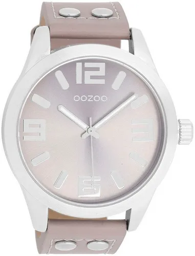 Oozoo Timepieces Herren Uhr in Silber/Taupe - Elegante Armbanduhr für Herren mit hochwertigem Lederarmband, ganggenauem Japanischen Quarzwerk und robustem Mineralglas - ideal für jeden Anlass.