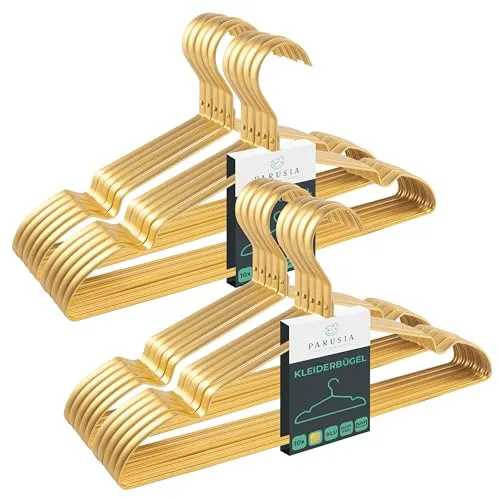 Parusia Kleiderbügel 20-tlg. - Gold, rostfrei und platzsparend - Kleiderbügel aus hochwertigem, rostfreiem Aluminium in elegantem matt Gold. Mit einer Breite von 42 cm und einer praktischen Einkerbung für optimalen Halt.