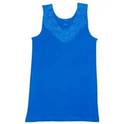 Toker Collection® Achselhemd Damen Unterhemd mit extra breiter Spitze (1 Stück, einzeln gepackt) Spitze in vielen Varianten blau 56/58