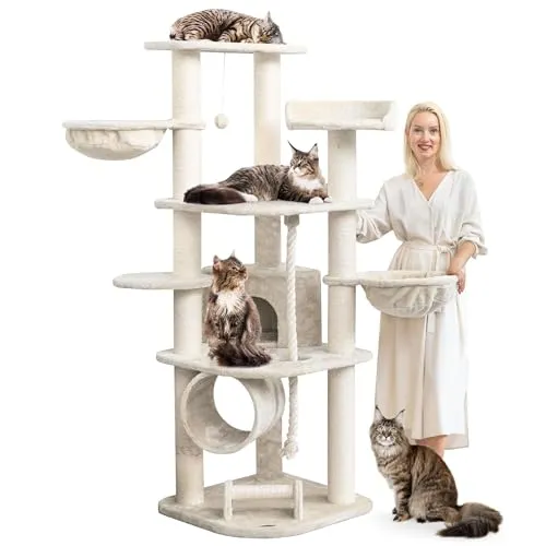 HAPPYPET Großer Kratzbaum Stabil 'Parker' 171 cm - XXL Katzenbaum - Kratzbaum für Katzen, besonders stabil und robust durch 3 Säulen und 2 cm starke Bodenplatte, ideal für verspielte Katzen.