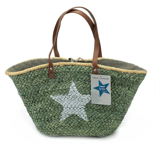 Antonio Korbtasche Farbauswahl - Flechttasche Stern Korbtasche Shopper Ibiza, Grün