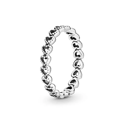 PANDORA Ring 925 Sterlingsilber Gereihte Herzen 7 (54) - Ring aus 925er Sterlingsilber im eleganten Band-Stil, ideal als Liebessymbol und perfekt für besondere Anlässe. Ringgröße 54 (17,2 mm Ø)
