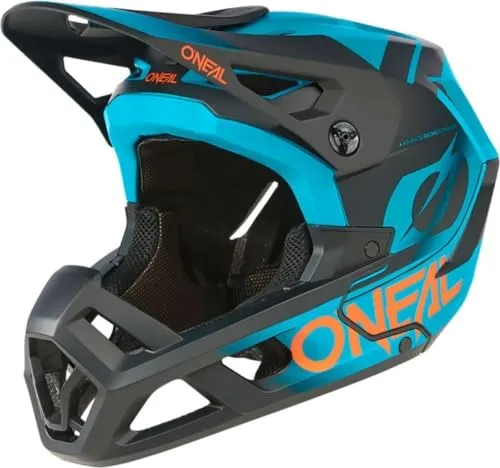 O'NEAL SL1 Helmet Strike - Leichter Enduro Full-Face Helm in Schwarz/Türkisblau, Größe L - Fahrradhelme mit hervorragender Belüftung und maximalem Luftstrom, ausgestattet mit einem innovativen Fidlock Magnetverschluss für sicheres und einfaches Handling.