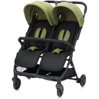 Fillikid Zwillingswagen fill TWIN grün|schwarz - Praktischer Zwillingswagen für ab Geburt, mit einhandfaltbarem Design, 5-Punkt-Gurt und großem Einkaufskorb, ideal für aktive Familien.
