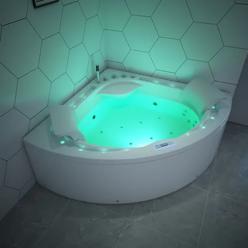 Whirlpool Eckbadewanne ANDROS für 2 Personen - Indoor-Whirlpool mit Hydromassage, Unterwasser-LEDs und 14 Düsen für ein entspannendes Spa-Erlebnis zu Hause.