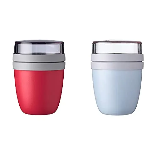 Mepal - Lunchpot Mini Ellipse Mixed - Old Nordic Blue + Nordic Red – 300 ml praktischer Reisebecher, Joghurtbecher, To go Becher – Geeignet für Tiefkühler, Mikrowelle und Spülmaschine, 420 ml