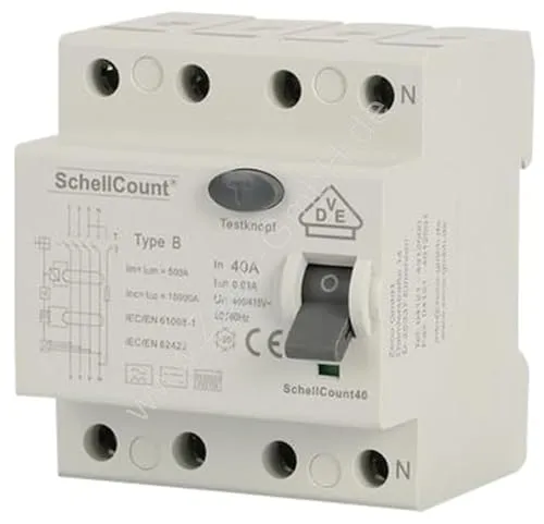 FI/RCD Typ B - Allstromsensitiv 40A 4-Polig - FI-Schutzschalter 40A 0,03A 30mA, VDE zertifiziert und ideal für Wallboxen und Elektroautos. Bietet zuverlässigen Schutz gegen DC & AC Fehler für eine sichere Ladeinfrastruktur.