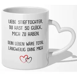 22Feels Tasse Stieftochter Geschenk Bonus Tochter Geburtstag Weihnachten Mädchen, Keramik, Made In Germany, Spülmaschinenfest, Herzhenkel weiß