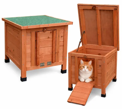 Mucola Katzenhaus Winterfest mit klappbarem Deckel - Katzenhöhlen & -häuser: Wetterbeständige Katzenhütte mit Rampe, ideal für den Außenbereich und einfachen Zugang für Ihre Katze.