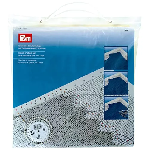 Prym 611320 Spann-und Dämpfunterlage 70 x 70 cm - Bügeleinlage zur perfekten Verarbeitung von Strick- und Häkelarbeiten, mit bügelfester Oberfläche und praktischer Zentimeterskala für präzises Arbeiten.
