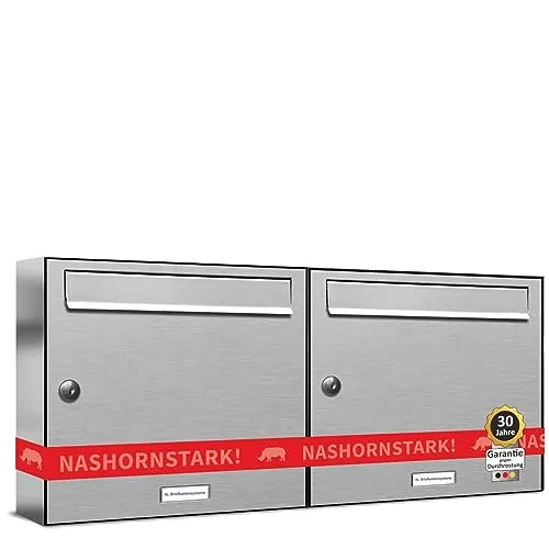 AL Briefkastensysteme 2er Briefkastenanlage aus V2A Edelstahl - Moderne Doppel-Briefkastenanlage aus hochwertigem Edelstahl, lebenslang rostfrei, ideal für Mehrfamilienhäuser und Außenbereiche.