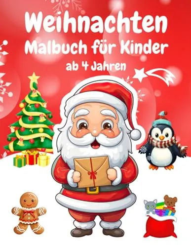 Weihnachten Malbuch für Kinder: Ausmalbuch mit 50 Weihnachts Motiven | Weihnachtsmalbuch für Mädchen und Jungen ab 4 Jahren