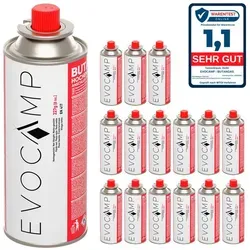 EVOCAMP 16x Stück Butan Gaskartuschen 227g Typ MSF-1a Bajonett Ventil ideal für Campingkocher, Gasheizung, Unkrautbrenner, Camping Gas Butangas Kartusche, Universaldruckgasdose für Camping und BBQ