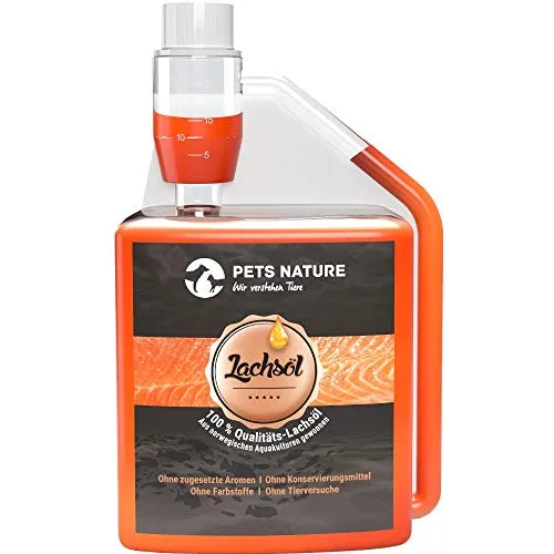 Pets Nature Lachsöl für Hunde und Katzen reines Premium Fischöl mit Omega 3 und 6 für Ihren Hund, Katze und Pferd, 500 ml
