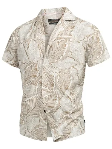Indicode Herren INFrey Kurzarm-Hemd mit Muster - Stylisches Kurzarmhemd aus einer bequemen Baumwollmischung, ideal für den Sommer. Mit tropischem Muster und klassischem Reverskragen – perfekt für vielseitige Freizeitlooks.