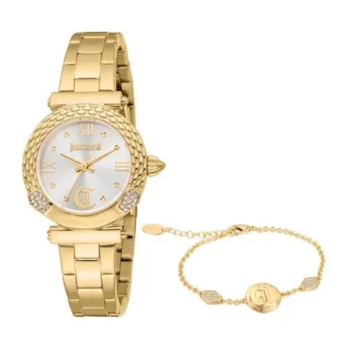 Just Cavalli Damen Analog Quarz Uhr JC1L332M0055 - Elegante Armbanduhr für Damen mit hochwertigem Edelstahlarmband und 24 Edelsteinen, ideal für modebewusste Frauen und als Geschenk für besondere Anlässe.