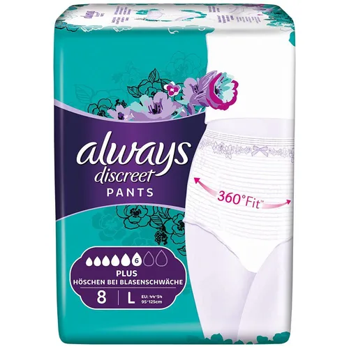 Always Discreet Inkontinenz-Höschen für Frauen, L, 8 Stück - Damenbinden, ultra dünn und super saugfähig für maximale Diskretion und Komfort im Alltag.