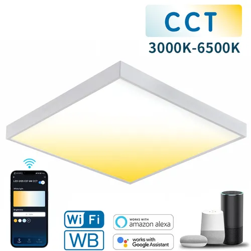 Aigostar 60x60 LED CCT Smart Wi-Fi Panel - Dimmbares 60x60 LED Aufputz Panel mit Smartphone-Steuerung. Ideal für moderne Räume, bietet 4800 Lumen und Farbtemperatur von 2700K-6500K für perfekte Lichtatmosphäre.