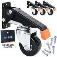 HMF Schwerlastrolle 6750 - 4er Set Transportrollen absenkbar, bis 300 kg Tragkraft, ideal für Werkbänke und stabile Anwendungen
