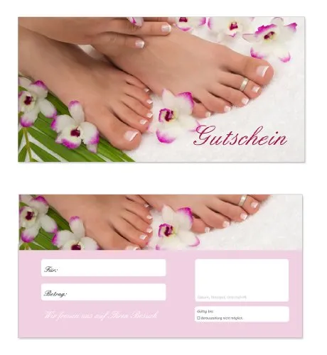 Stück Geschenkgutscheine (Fusspflege-608) - Gutscheinkarten Gutscheine für Bereiche Wellness, Erholung, Entspannung oder Kosmetik und Reisen 50