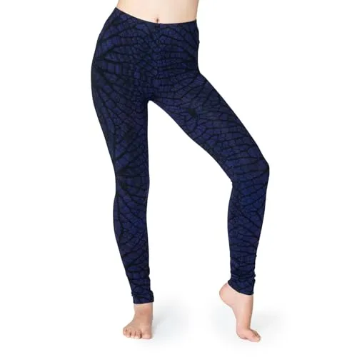 PANASIAM Leggings Leaves, Lila, Größe L - Handgefertigte Leggings mit einzigartigem Blatt-Design aus Thailand. Strahlende Farben und perfekte Passform dank elastischem Stoff. Pflegeleicht und bequem, ideal für den täglichen Einsatz. Bewusste Mode mit fairen Produktionsbedingungen.