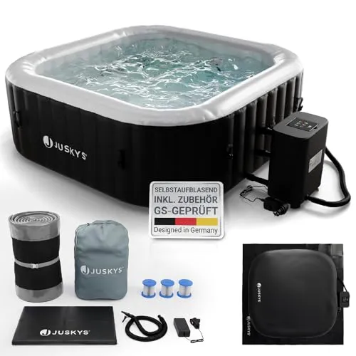 Juskys Whirlpool SpaLuxe - 130 Sprudeldüsen, 2400W Heizung, 910L Volumen - Erlebe Entspannung pur mit dem Juskys SpaLuxe Whirlpool! Platz für 4-6 Personen, 130 Sprudeldüsen und eine leistungsstarke Heizung machen ihn zur idealen Wellnessoase für deinen Garten oder deine Terrasse.