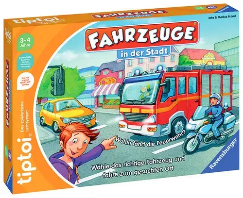 Ravensburger tiptoi Spiel 00127 - Fahrzeuge in der Stadt - Gesellschaftsspiel für 1-4 Spieler, fördert spielerisch die Motorik und das Lernen durch interaktive Geräusche und Lieder mit dem tiptoi-Stift.