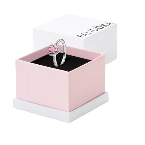 PANDORA Damenring Erhabenes Herz Pink 198421C03-60 - Ringe für Damen, funkelnder Zirkonia in pink, perfekt als Geschenk für Liebende oder für besondere Anlässe.