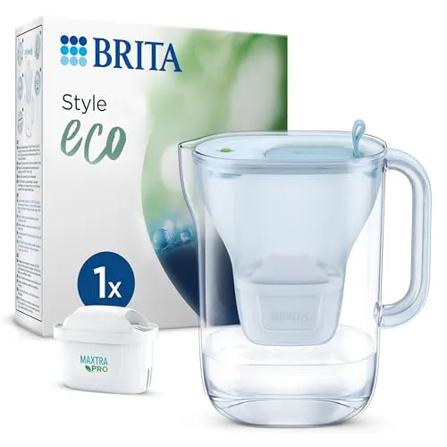 Brita Style eco gletscherblau - Wasserfilter-Kanne mit 2,4 l Gesamtvolumen, inklusive MAXTRA PRO Kartusche und elektronischer Wechselanzeige