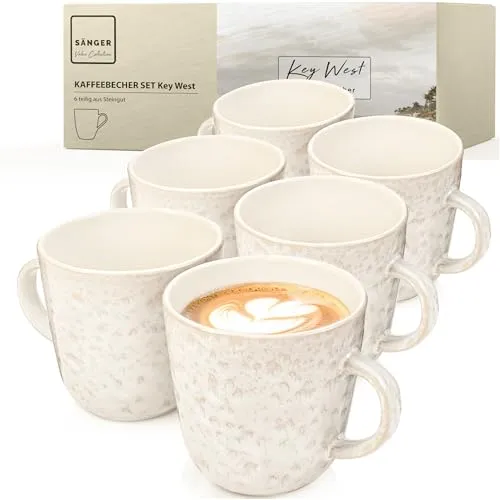 Sänger Key West Kaffeebecher Set für 6 Personen - Thermobehälter: Stilvolle Steingut Kaffeetassen, spülmaschinen- und mikrowellenfest, ideal für Kaffee und Tee mit einem eleganten Design im Key West Stil.