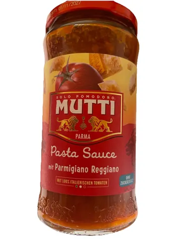 Mutti Pasta Sauce mit Parmigiano Reggiano 400g - Genießen Sie die köstliche Mutti Pasta Sauce mit Parmigiano Reggiano in einem handlichen 400g Glas. Ideal für Pasta-Gerichte und verfeinert mit feinstem Käse für besonderen Geschmack.