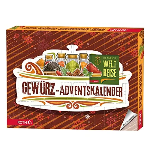 ROTH Gewürz-Adventskalender 2023 - Adventskalender mit Speisen & Getränken, gefüllt mit 24 hochwertigen Kräutern und einem Kochbuch für kreative Wintergerichte.