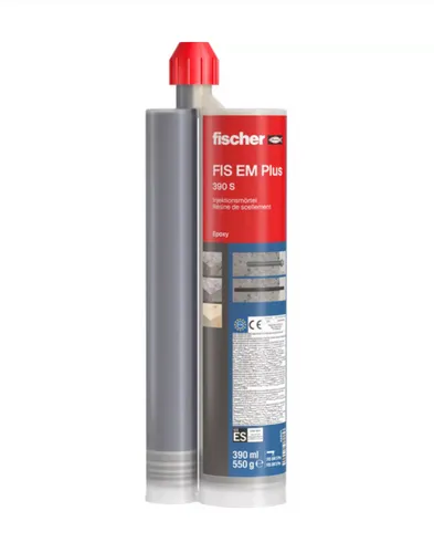 fischer FIS EM Plus 390 S Epoxidharzmörtel - Hochleistungs-Injektionsmörtel - Industrielle Lacke, ideal für nachträgliche Bewehrungsanschlüsse mit seismischer Leistungskategorie C1, C2. Lieferumfang: Kartusche + 2 Statikmischer, 390ml.