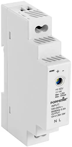 Poppstar Hutschienen-Netzteil P-15-12- 12V DC 1,25A 15 W (Input 100-240 V AC 50/60 Hz) 18 * 90 * 58mm