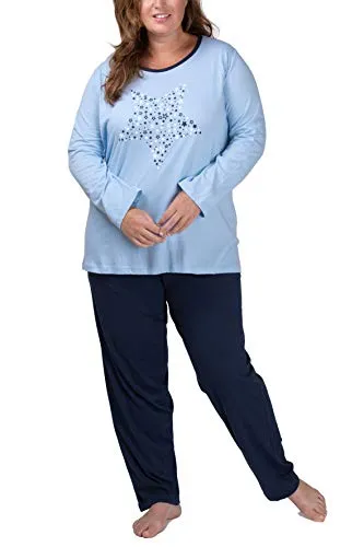 Moonline Damen Schlafanzug XL - 4XL mit Motivdruck 'Dreams Come True' - Schlafanzug für Damen in Übergrößen, aus 100% Baumwolle für hohen Tragekomfort und angenehmes Schlafen. Erhältlich in 3 Designs und Größen bis 4XL.