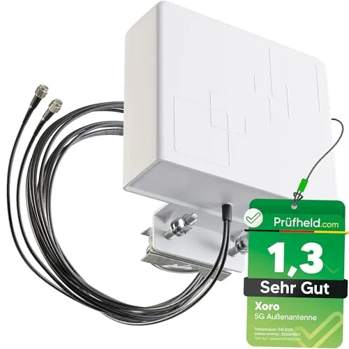 Xoro 5G LTE Antenne 2348 Multiband Duo Antenne - WLAN-Zubehör mit MIMO Technologie für optimalen Empfang, max. 9 dBi Verstärkung und wetterfest für Außen- und Innenmontage.