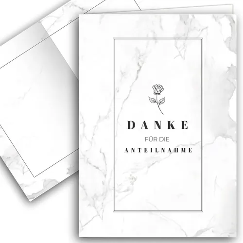 Dankeskarte Trauer weiß Set "Zarter Trost" mit Umschlägen im Marmor Design 10