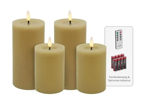 LC Home Candela Lights LED Kerzen Set Flammenlos Echtwachs inklusive Fernbedienung & Batterien Dimmbar Flammenfunktion (Vanilla, 4er Set)