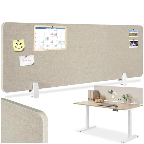 tectake® Schreibtisch Trennwand - Beige, 130 x 40 cm - Sichtschutz & Trennwände, effektiver Schall- und Sichtschutz für ruhiges Arbeiten, einfache Montage ohne Bohren.