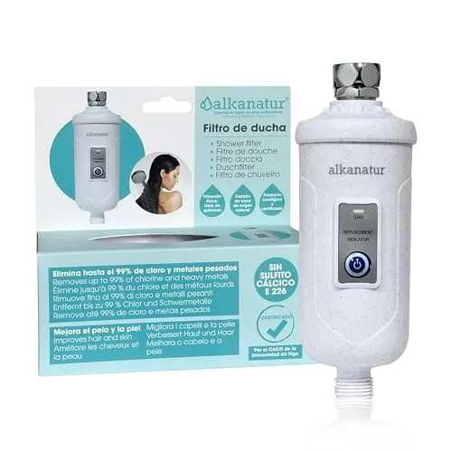 Duschfilter Gegen Kalk und Chlor Wasserfilter Dusche Haarpflege Hautschutz for Hard Water Wasserenthärter Ökologisch Zertifiziert Shower Head Filter Antikalk Effizient Nachhaltig Kalkfilter ALKANATUR