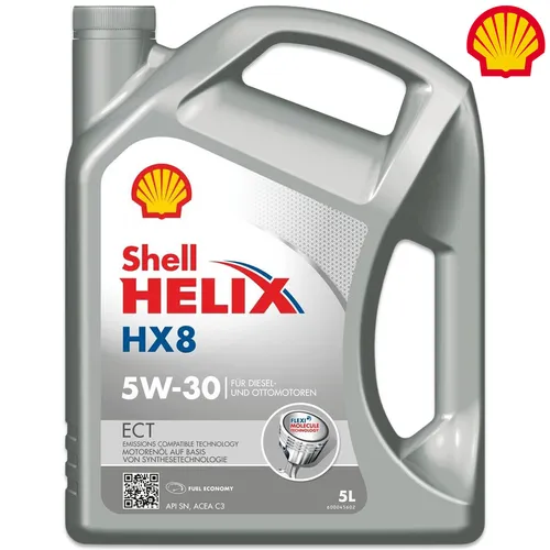 SHELL HELIX HX8 ECT 5W-30, 5L - Hochleistungs-Motorenöl - Motoröle mit Flexi Molecule Technology für optimale Emissionskompatibilität, ideal für moderne Fahrzeuge mit hohen Anforderungen.