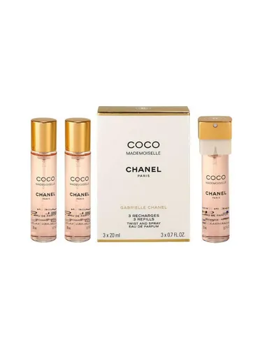 Chanel Coco Mademoiselle Geschenkset - Damendüfte mit 3x 20ml EDT Spray Refill, inklusive praktischem Twist and Spray für unterwegs – ideal für die moderne Frau.