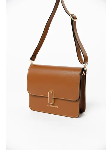 Lia Biassoni Leder-Schultertasche in Hellbraun - (B)22 x (H)19 x (T)7 cm, braun, Damen