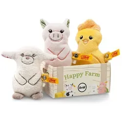 Steiff 240973 Happy Farm Mini Band - 10 cm Baby Rassel Plüsch - Kuscheltiere, bestehend aus Schwein, Küken und Lamm – perfekt für Babys sanfte Haut, waschmaschinenfest und mit Rassel für interaktiven Spielspaß!