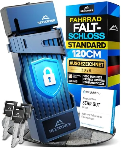 NEXTCOVER® Faltschloss Fahrrad FoldOne - Das Original mit SteelSecure-Technologie - Faltschlösser für Fahrräder mit maximalem Diebstahlschutz dank Steel Secure Technologie, robust und lackschonend, ideal für City Bikes und E-Scooter.