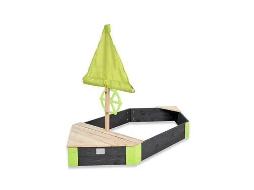 EXIT Sandkasten Aksent Boot - Grau - FSC®-zertifizierter Sandkasten mit drehbarem Steuerrad und verstecktem Stauraum, ideal für Kinder ab 3 Jahren. Perfekt für stundenlangen Spielspaß im Freien!