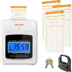 VEVOR Stempeluhr Zeiterfassung mit 102 Stempelkarten - Sonstige Büroutensilien, elektronische Wandmontierte Stechuhr mit 6 Schlägen pro Tag für die einfache Anwesenheitsverfolgung in Kleinbetrieben und Büros.