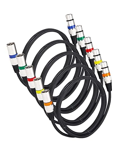 PERMUST 5 Pack XLR-Kabel Mikrofonkabel 1.5 M 3-poliges symmetrisches XLR-Kabel Stecker auf Buchse DMX-Kabel Mehrfarbiges Mikrofon-Patchkabel
