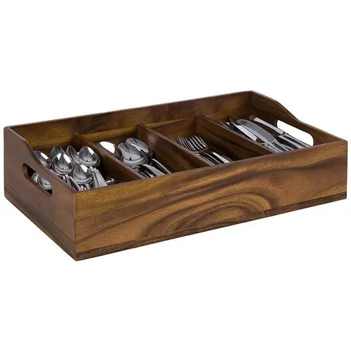 Akazienholz Besteckbehälter mit 4 Fächern - Sonstige Buffet-Ausstattung, stilvolles Design aus Akazienholz für eine elegante und organisierte Präsentation Ihres Bestecks.