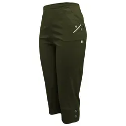 Kurze Hosen Damen Sommerhosen Bermuda 7/8 Schlupfhose leichte Stoffhose angenehme Caprihose mit Taschen (44-46, Khaki)